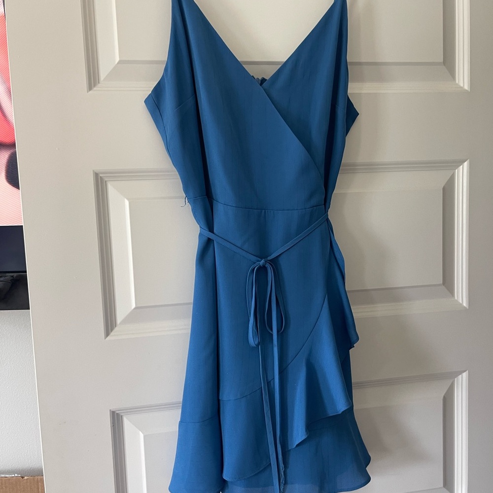 BB Dakota Blue Asymmetrical Wrap Dress